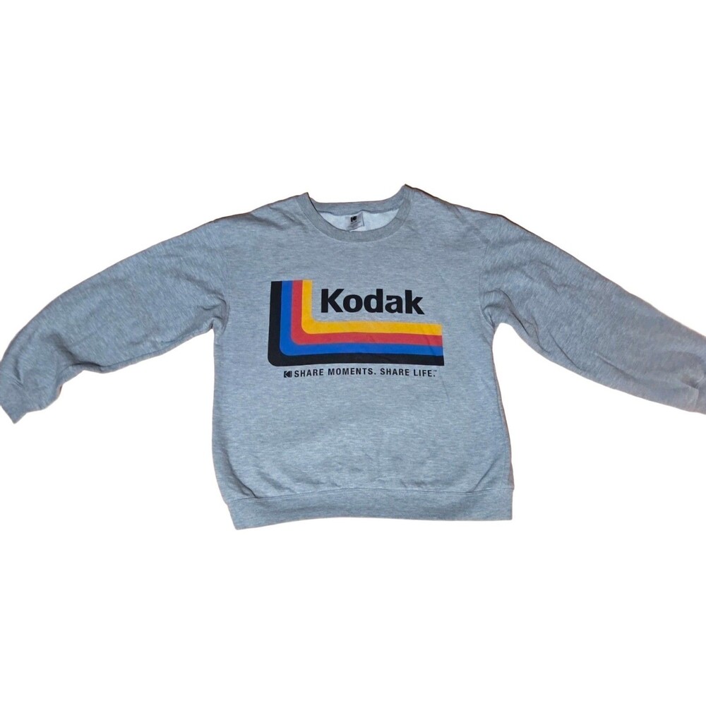 Kodak Unisex Crewneck Graphic Logo Fleece Pullover Sweatshirt L Gray